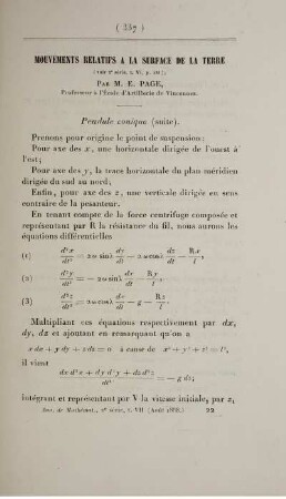 Mouvements relatifs a la surface de la terre.