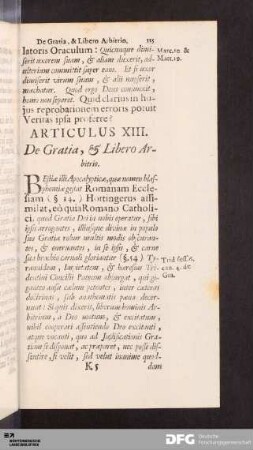 Articulus XIII. De Gratia, & Libero Arbitrio.