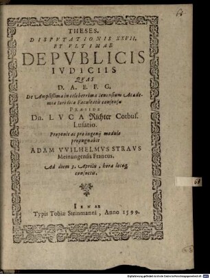 Theses disputationis XXVII, et ultimae de publicis iudiciis