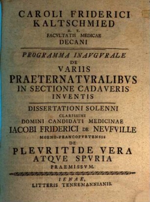 Pr. inaug. de variis praeternaturalibus, in sectione cadaveris inventis