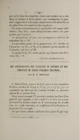 Des intersections des faisceaux de courbes et des faisceaux de leurs polaires inclinées.