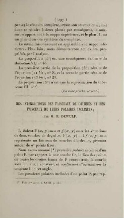 Des intersections des faisceaux de courbes et des faisceaux de leurs polaires inclinées.