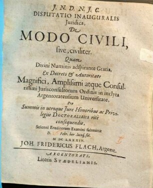 Disputatio Inauguralis Juridica, De Modo Civili, sive, civiliter