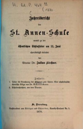 Jahresbericht der St.-Annen-Schule. 1870