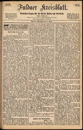 Erste Ausgabe vom Samstag, den 08. April 1876.