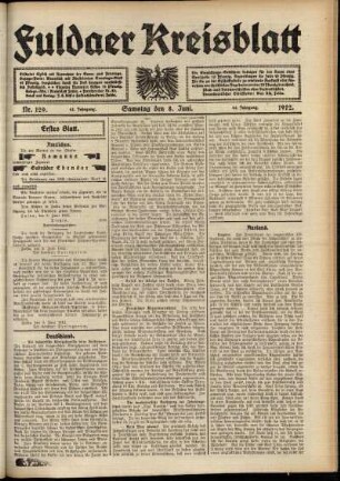 Erste Ausgabe vom Samstag, den 08. Juni 1912.