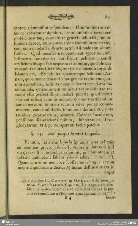 §. 15. Soli quoque homini Loquela