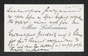 Brief von Max Liebermann an Gerhart Hauptmann