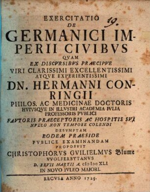 Exercitatio De Germanici Imperii Civibus