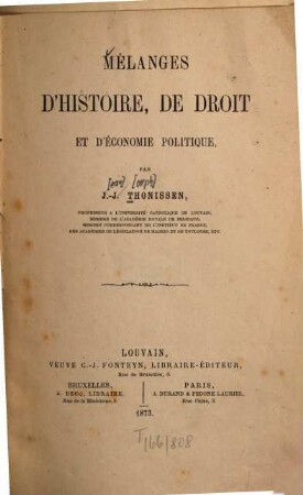 Mélanges d'histoire, de droit et d'économie politique