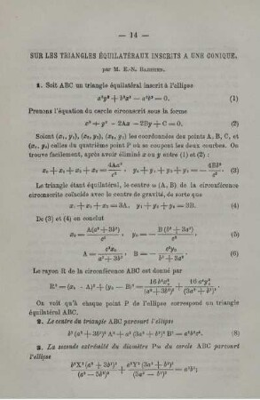 Sur les triangles équilatéraux inscrits a une conique.