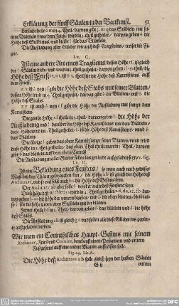 Wie man eine Corinthisches Haupt=Gesims mit seinem Architrav, Frieß und Cornice, benegenst einem Postament und untern Fußgesims auff eine andere Manier auffreissen solle.