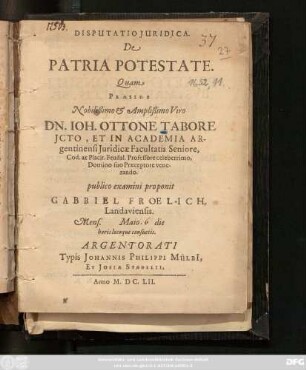 Disputatio Iuridica De Patria Potestate