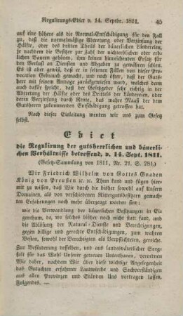 Edict die Regulirung der gutsherrlichen und bäuerlichen Verhältnisse betreffend v. 14. Sept. 1811