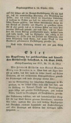 Edict die Regulirung der gutsherrlichen und bäuerlichen Verhältnisse betreffend v. 14. Sept. 1811
