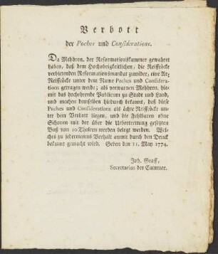 Verbott der Poches und Considerationes