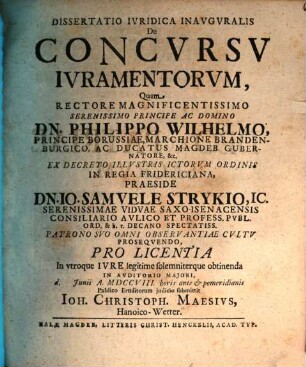 Dissertatio Ivridica Inavgvralis De Concvrsv Ivramentorvm