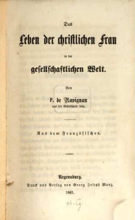 Das Leben der christlichen Frau in der gesellschaftlichen Welt