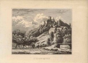 Die Burg Scharfenstein (Drebach-Scharfenstein) über der Zschopau im Erzgebirge, aus Schiffners Beschreibung von Sachsen um 1840