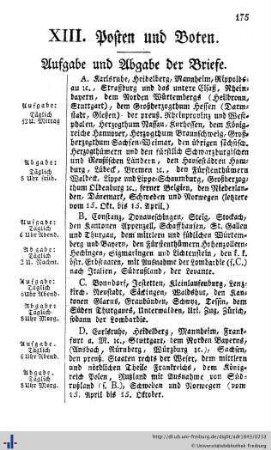 Beilagen: Ankunft und Abgang der Posten und Boten.