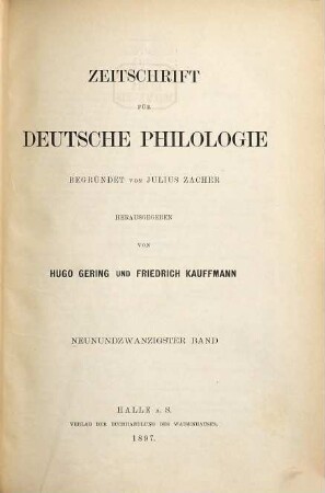 Zeitschrift für deutsche Philologie : ZfdPh. 29. 1897