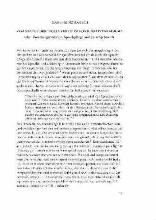 Zum Status der "Vollverben" im Konjugativparadigma oder: Forschungstradition, Sprachpflege und Sprachgebrauch