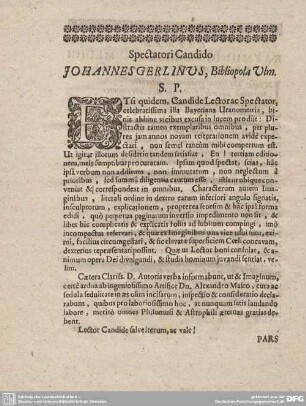 Spectatori Candido JOHANNES GERLINUS, Bibliopola Ulm.