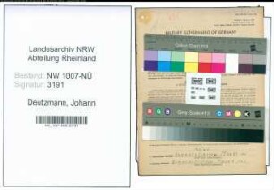 Entnazifizierung Johann Deutzmann , geb. 10.09.1905 (Baecker)