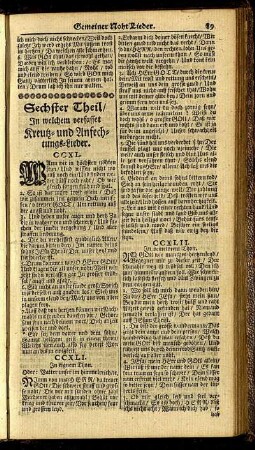 Sechster Theil/ Kreutz- und Anfechtungs-Lieder. - Siebender Theil/ ...so in Kriegs- und Friedens-Zeiten/...