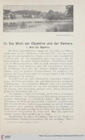 III. Die Wahl der Objektive und der Kamera