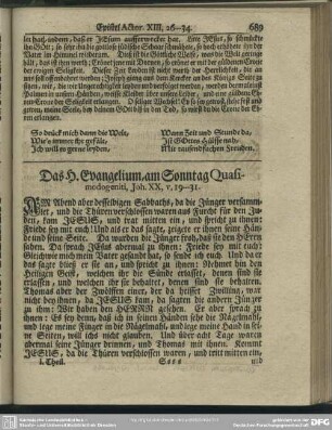 Das H. Evangelium, am Sonntag Quasimodogeniti, Joh. XX, v. 19-31