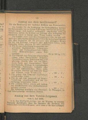 Auszug aus dem Vereins-Zollgesetz vom 1. Juli 1869.