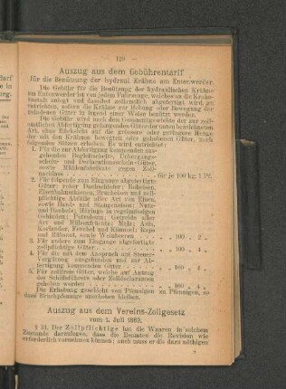 Auszug aus dem Vereins-Zollgesetz vom 1. Juli 1869.