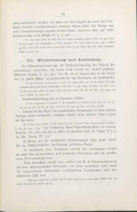 VII. Wiederholung und Auslassung.