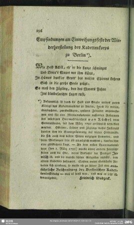 Empfindungen am Einweihungsfeste der Wiederherstellung des Kadettenkorps zu Berlin