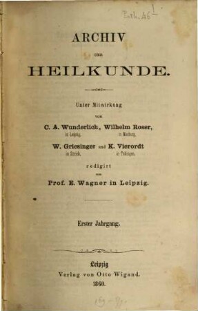 Archiv der Heilkunde. 1, 1. 1860