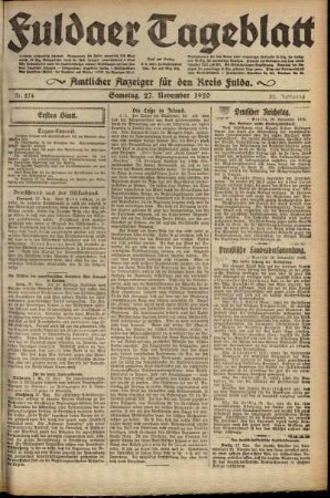 Erste Ausgabe vom Samstag, den 27. November 1920.