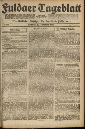 Erste Ausgabe vom Samstag, den 27. November 1920.