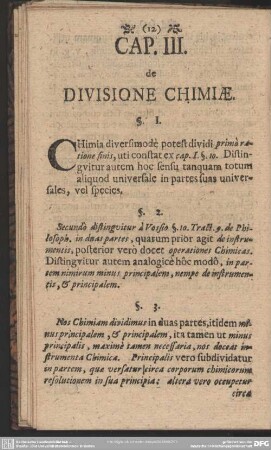 Cap. III. de Divisione Chimiae