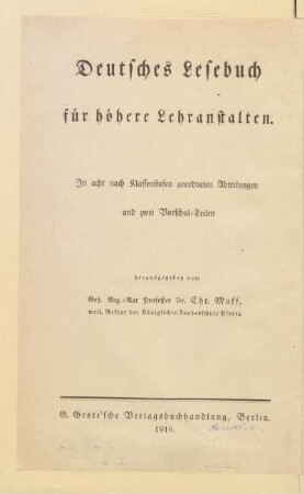 Abteilung 5 = Für Ober-Tertia, [Schülerband]: [Abteilung 5 = Für Ober-Tertia, [Schülerband]]