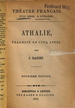 Athalie, tragédie en 5 actes
