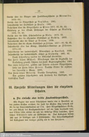 III. Spezielle Mitteilungen über die einzelnen Schulen