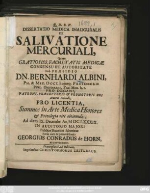 Dissertatio Medica Inauguralis De Salivatione Mercuriali