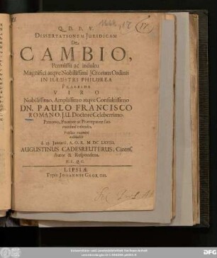 Dissertationem Iuridicam De Cambio