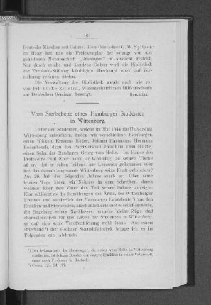 Vom Sterbebette eines Hamburger Studenten in Wittenberg.