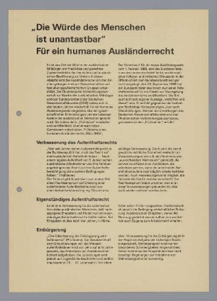 "Die Würde des Menschen ist unantastbar // Für ein humanes Ausländerrecht"