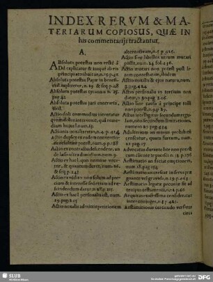 Index Rerum & Materiarum Copiosus, Quae In his commentarijs tractantur