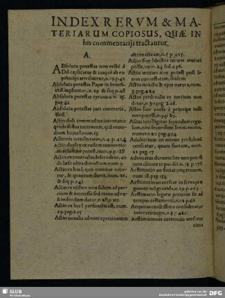 Index Rerum & Materiarum Copiosus, Quae In his commentarijs tractantur