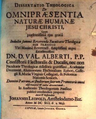 Disp. theol. de omnipraesentia naturae humanae Jesu Christi