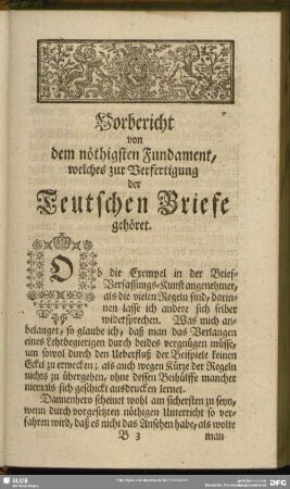 Vorbericht von dem nöthigsten Fundament, welches zur Verfertigung der Teutschen Briefe gehört